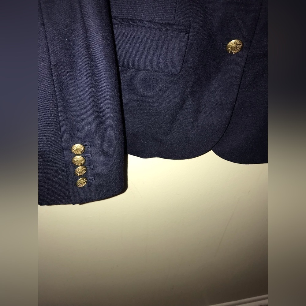 𝅺j. Crew Factory Womens Wool Blend Gold Buttons Schoolboy Navy Blazer Size 0 - Picture 9 of 15